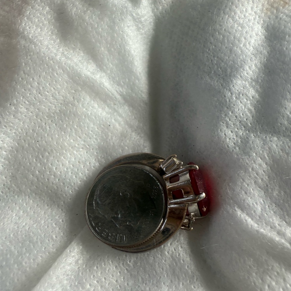Silver and Red Statement Cocktail Ring